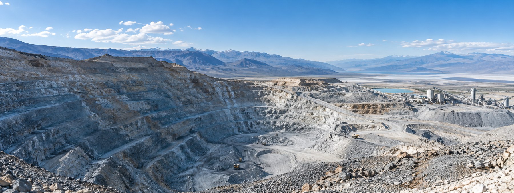 Illustrative aerial view of a terraced mine
